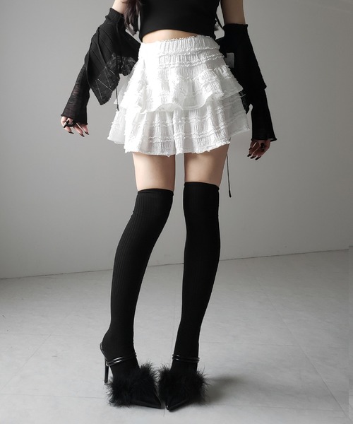 me+em select(ミームセレクト)の「【 2color /インパン裏地付 】ティアードフリルミニスカート / tiered frill mini skirt(スカート・レディース・ブラック/ホワイト・FREE)」の11枚目の写真