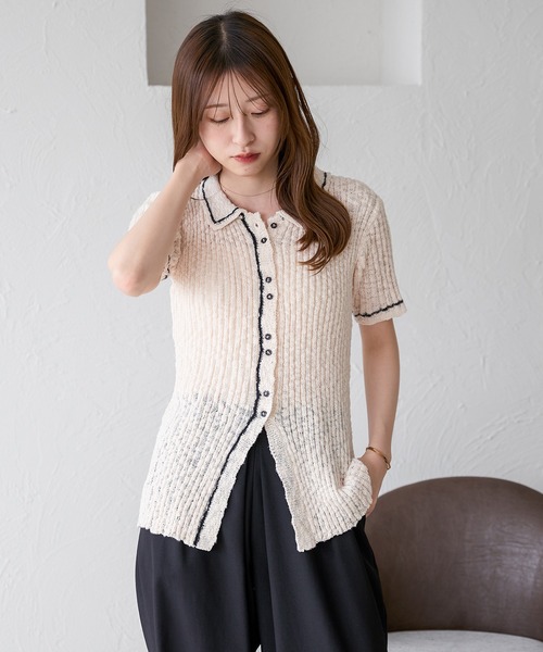 新品 Plage プラージュ シアー リブ ポロ ニット 半袖 シャツ plage（プラージュ）の「《追加》SHEER RIB POLO ニット（ニット