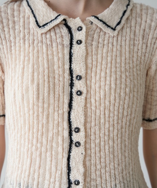 配色ライン半袖シアーポロニット（ポロシャツ）｜raffime（ラフィミー