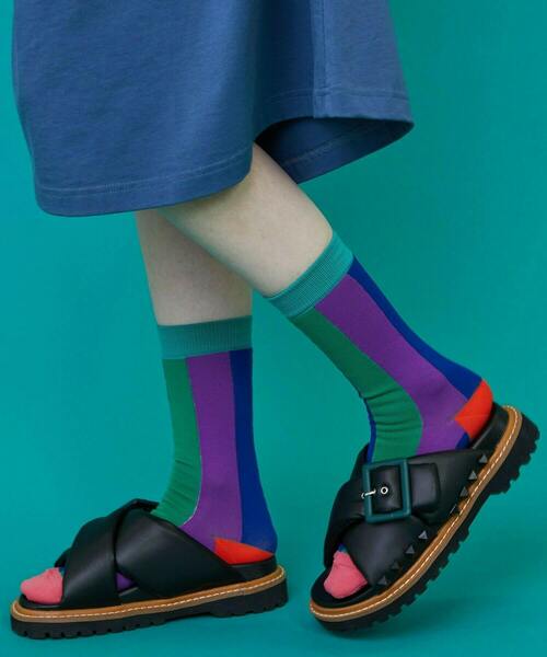 FRAPBOIS（フラボア）の「トーンストライプソックス（ソックス/靴下・レディース・エメラルド/ネイビー/ベージュ・FREE）」の9枚目の写真