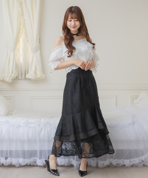 総レースティアードロングスカート（スカート）｜couture BY