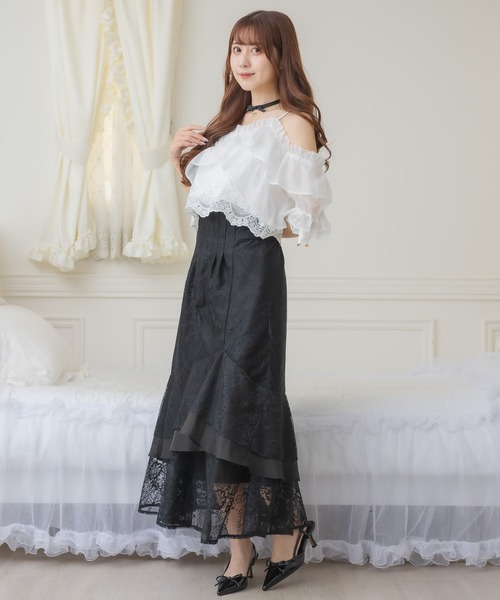 総レースティアードロングスカート（スカート）｜couture BY