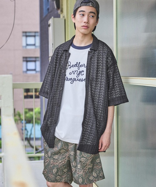 【monkey time極美品】ラッセル透かし編み 涼しい ベースボールシャツ monkey time極美品】ラッセル透かし編み 涼しい ベースボールシャツ