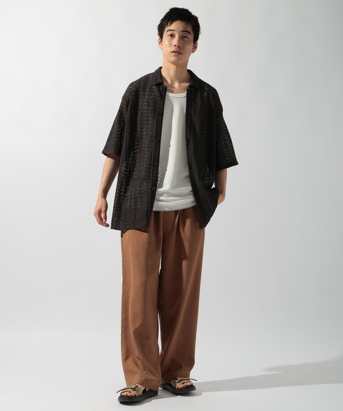 niko and...(ニコアンド)の「ラッセル透かし編み柄シャツ(シャツ/ブラウス・メンズ・チャコール/ブルー/ベージュ・MEDIUM/LARGE)」の4枚目の写真