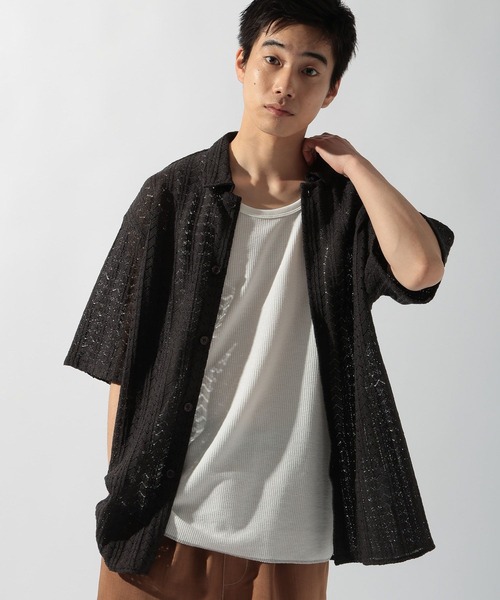 niko and...(ニコアンド)の「ラッセル透かし編み柄シャツ(シャツ/ブラウス・メンズ・チャコール/ブルー/ベージュ・MEDIUM/LARGE)」の6枚目の写真