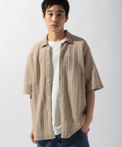 niko and...(ニコアンド)の「ラッセル透かし編み柄シャツ(シャツ/ブラウス・メンズ・チャコール/ブルー/ベージュ・MEDIUM/LARGE)」の9枚目の写真