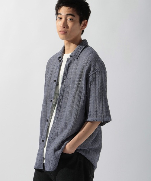 niko and...(ニコアンド)の「ラッセル透かし編み柄シャツ(シャツ/ブラウス・メンズ・チャコール/ブルー/ベージュ・MEDIUM/LARGE)」の12枚目の写真