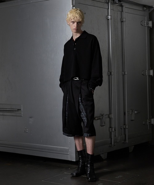 【GRANCY】ボタンレイヤードデザインナイロンパンツS グレー　再販なし GRANCY】Button Layered Design Nylon Pants / ボタンレイヤード