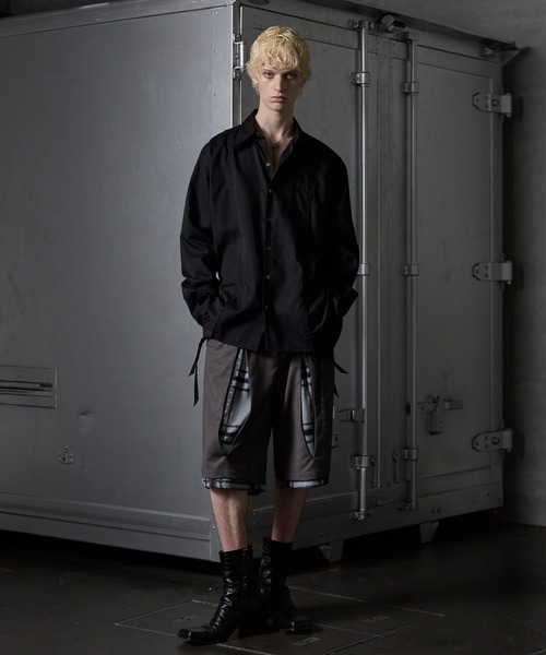 GRANCY スラックスレイヤードハーフパンツ M ブラック GRANCY】Layered Design Half Slacks / レイヤードデザイン