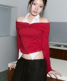 CHERRYQUIRI | 【CHERRYQUIRI】shirts layered off shoulder top / 【チェリーキュリー】シャツレイヤードオフショルダー長袖トップス(その他トップス)