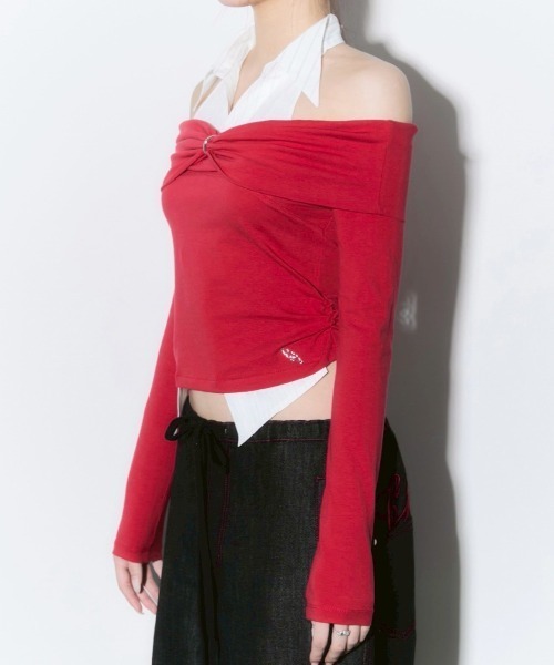 CHERRYQUIRI(チェリーキュリー)の「【CHERRYQUIRI】shirts layered off shoulder top / 【チェリーキュリー】シャツレイヤードオフショルダー長袖トップス(その他トップス・レディース・ピンク/レッド/ダークブラウン・ONE SIZE)」の7枚目の写真