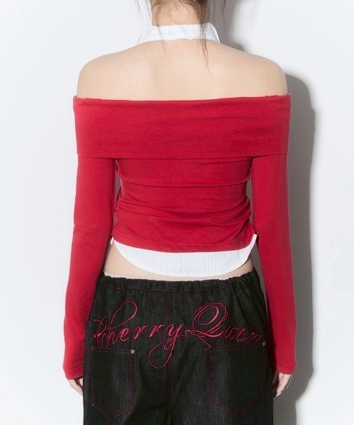 CHERRYQUIRI(チェリーキュリー)の「【CHERRYQUIRI】shirts layered off shoulder top / 【チェリーキュリー】シャツレイヤードオフショルダー長袖トップス(その他トップス・レディース・ピンク/レッド/ダークブラウン・ONE SIZE)」の8枚目の写真