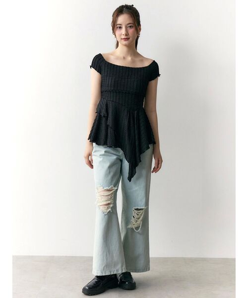 tシャツ アシンメトリーヘムウェーブトップス レディース アシンメトリーヘムウェーブトップス（Tシャツ/カットソー