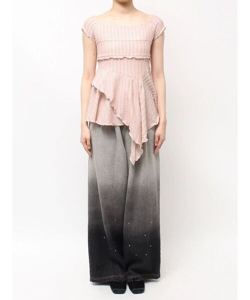 CALNAMUR（カルナムール）の「アシンメトリーヘムウェーブトップス（Tシャツ/カットソー・レディース・ブラック/ライトブルー/ピンク・FREE）」の7枚目の写真