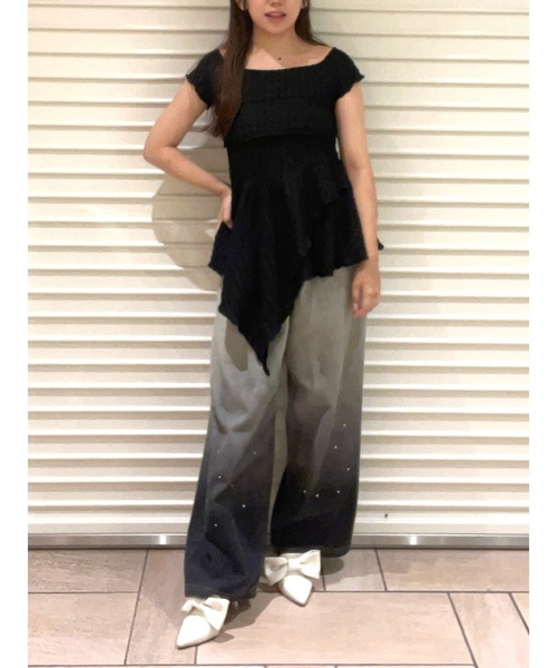 CALNAMUR（カルナムール）の「アシンメトリーヘムウェーブトップス（Tシャツ/カットソー・レディース・ブラック/ライトブルー/ピンク・FREE）」の10枚目の写真