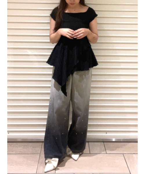CALNAMUR（カルナムール）の「アシンメトリーヘムウェーブトップス（Tシャツ/カットソー・レディース・ブラック/ライトブルー/ピンク・FREE）」の12枚目の写真