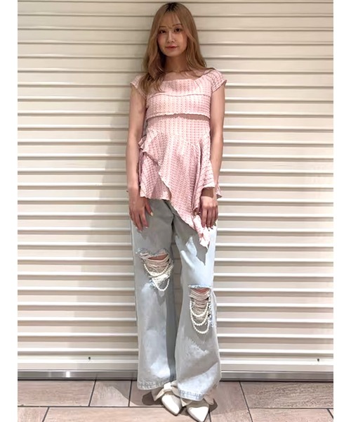 CALNAMUR（カルナムール）の「アシンメトリーヘムウェーブトップス（Tシャツ/カットソー・レディース・ブラック/ライトブルー/ピンク・FREE）」の7枚目の写真