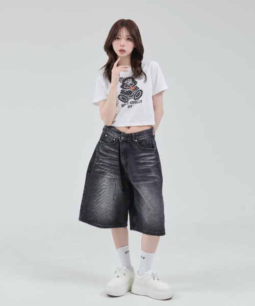 ★OY★GLITCHY DOLLY TEE - WHITE★正規品/韓国直送料込/人気 OY/オーワイ』DOT DOLLY CROPPED TEE/ドットドリークロップ半袖T