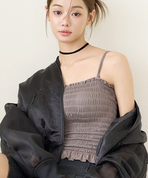tu-hacci | ノンワイヤーなのに1.5倍盛り!3WAYシャーリングブラトップ《BRAmone Fashion Glamorous》ストラップ付き(キャミソール)