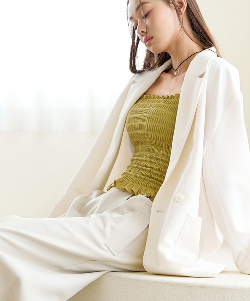 tu-hacci（ツーハッチ）の「ノンワイヤーなのに1.5倍盛り！3WAYシャーリングブラトップ《BRAmone Fashion Glamorous》ストラップ付き（キャミソール・レディース・ホワイト/ブラウン/ブラック/オリーブ/モカ・65M/65L/70M/70L/75M/75L）」の15枚目の写真