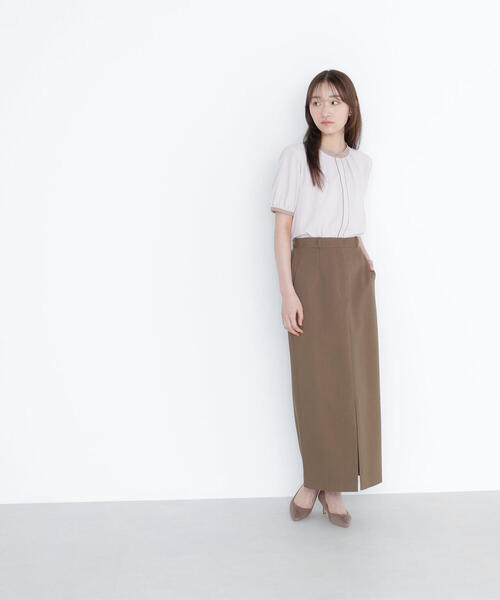 バイカラートリミングブラウス S 水色 フリル シフォン バイ