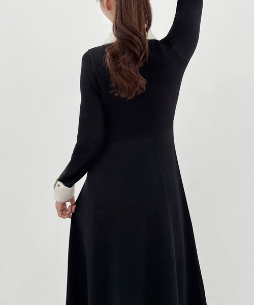 セール】バイカラーリボンニットワンピース[高身長サイズMT/低身長