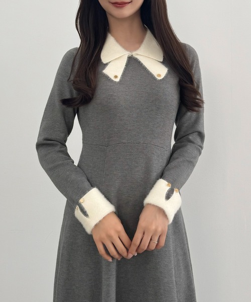 CENEA（セネア）の「バイカラーリボンニットワンピース[高身長サイズMT