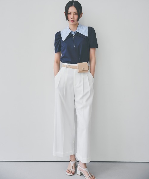 AND COUTURE(アンドクチュール)の「ダブルカラーZIPプルオーバー(シャツ/ブラウス・レディース・ネイビー/オフホワイト・FREE)」の10枚目の写真