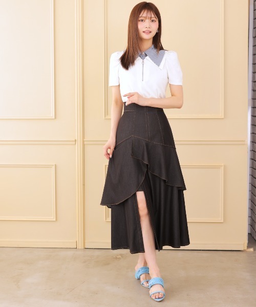 AND COUTURE(アンドクチュール)の「ダブルカラーZIPプルオーバー(シャツ/ブラウス・レディース・ネイビー/オフホワイト・FREE)」の11枚目の写真