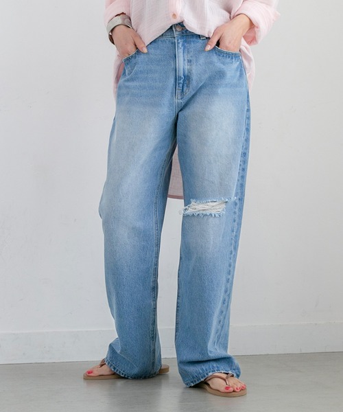 PICHI(ピイチ)の「ダメージデニム(デニムパンツ・レディース・ブルー・M/L/LL/S)」の1枚目の写真