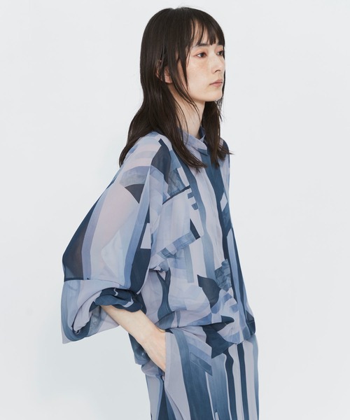 HARUNOBUMURATA(ハルノブムラタ)の「【HARUNOBUMURATA/ハルノブムラタ】別注 HAYES by KYOTO MARBLE/パフスリーブシアーブラウス/京都マーブル(シャツ/ブラウス・レディース・ライトブルー/ダークブルー・34/36)」の8枚目の写真
