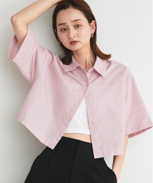 ad thie(アドティエ)の「ハーフスリーブ ショート丈 マルチストライプシャツ(シャツ/ブラウス・レディース・ピンク/ブルー・FREE)」の1枚目の写真