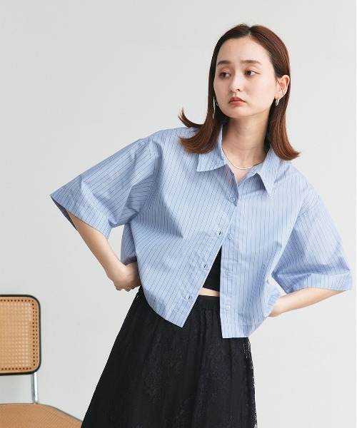 ad thie(アドティエ)の「ハーフスリーブ ショート丈 マルチストライプシャツ(シャツ/ブラウス・レディース・ピンク/ブルー・FREE)」の7枚目の写真