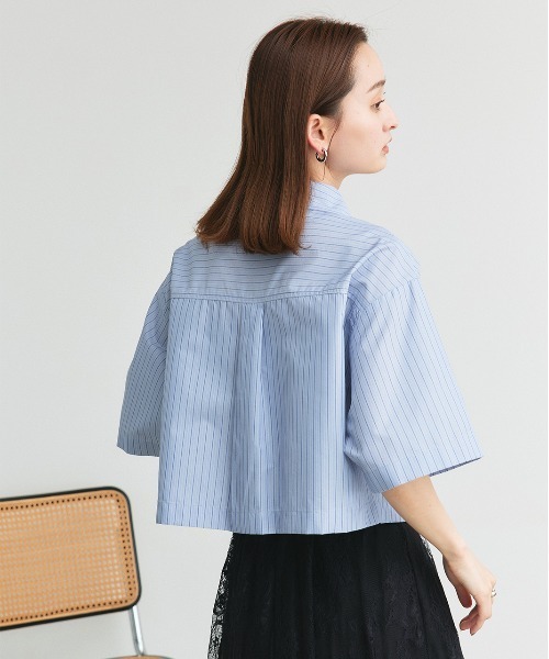 ad thie(アドティエ)の「ハーフスリーブ ショート丈 マルチストライプシャツ(シャツ/ブラウス・レディース・ピンク/ブルー・FREE)」の5枚目の写真