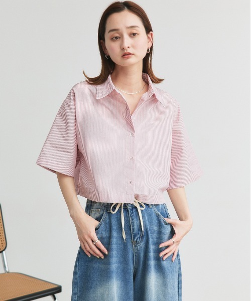 ad thie(アドティエ)の「ハーフスリーブ ショート丈 マルチストライプシャツ(シャツ/ブラウス・レディース・ピンク/ブルー・FREE)」の17枚目の写真