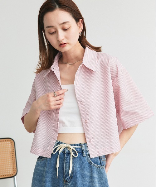 ad thie(アドティエ)の「ハーフスリーブ ショート丈 マルチストライプシャツ(シャツ/ブラウス・レディース・ピンク/ブルー・FREE)」の16枚目の写真
