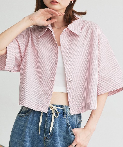 ad thie(アドティエ)の「ハーフスリーブ ショート丈 マルチストライプシャツ(シャツ/ブラウス・レディース・ピンク/ブルー・FREE)」の15枚目の写真