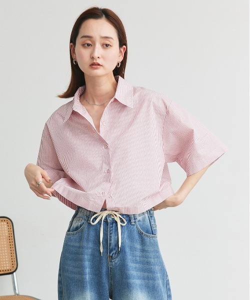 ad thie(アドティエ)の「ハーフスリーブ ショート丈 マルチストライプシャツ(シャツ/ブラウス・レディース・ピンク/ブルー・FREE)」の14枚目の写真