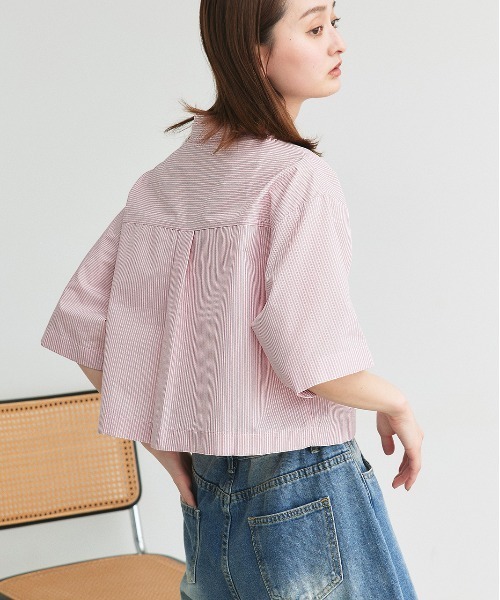 ad thie(アドティエ)の「ハーフスリーブ ショート丈 マルチストライプシャツ(シャツ/ブラウス・レディース・ピンク/ブルー・FREE)」の13枚目の写真