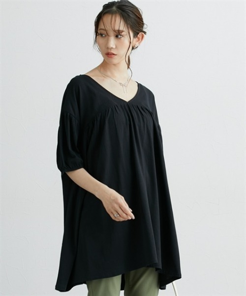 nissen(ニッセン)の「ギャザーチュニック(Tシャツ/カットソー・レディース・ダークグレー/ブラック/カーキ/オレンジ・LL/M/L)」の2枚目の写真