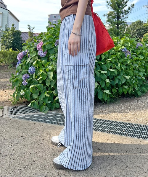 ABYS（アビス）の「ストライプカーゴパンツ（カーゴパンツ・レディース・オフホワイト/ブルー・FREE）」の4枚目の写真