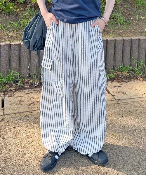ABYS（アビス）の「ストライプカーゴパンツ（カーゴパンツ・レディース・オフホワイト/ブルー・FREE）」の9枚目の写真