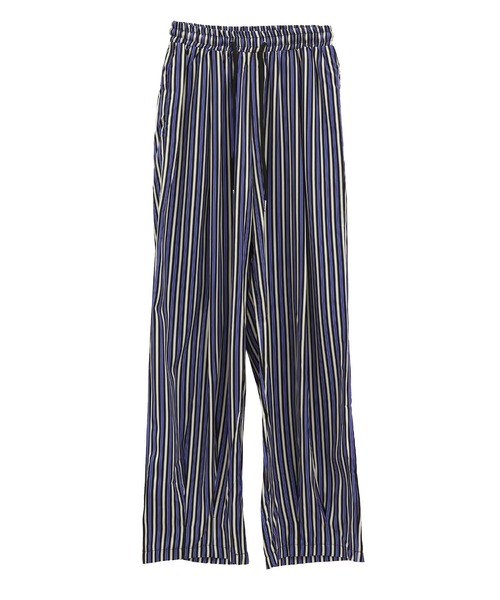 ISOOK（アイスー）の「ストライプワイドパンツ(comochi select) / イージーパンツ リラックスパンツ タック入り ビックシルエット ルーズ ハイウエスト ウエストゴム 柄パンツ ブルー 青（その他パンツ・レディース・ブルー・FREE）」の8枚目の写真