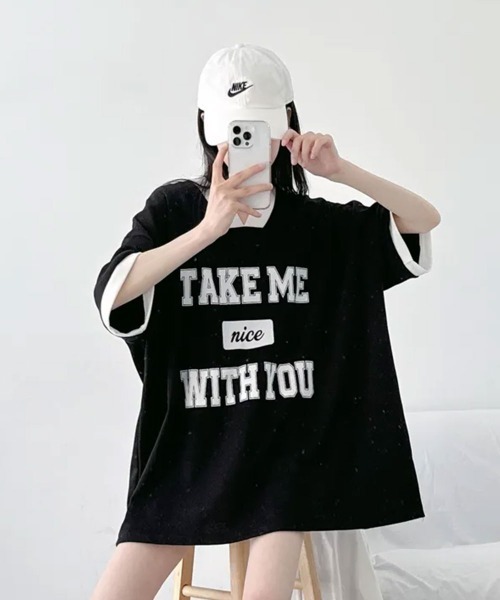 NANAHACHI(ナナハチ)の「バイカラーVネック半袖トレーナー(Tシャツ/カットソー・レディース・ブラック/ライトグレー/ワイン・FREE)」の20枚目の写真