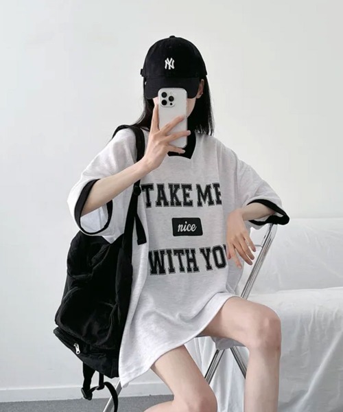 NANAHACHI(ナナハチ)の「バイカラーVネック半袖トレーナー(Tシャツ/カットソー・レディース・ブラック/ライトグレー/ワイン・FREE)」の22枚目の写真
