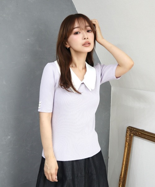 CECIL McBEE(セシルマクビー)の「接触冷感ウォッシャブル 2WAY襟プルオーバー(ニット/セーター・レディース・ラベンダー/パープル/ブラック/オフホワイト・MEDIUM)」の4枚目の写真