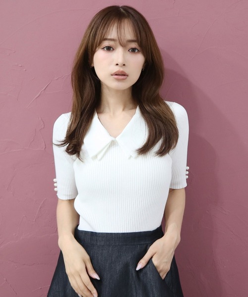 CECIL McBEE(セシルマクビー)の「接触冷感ウォッシャブル 2WAY襟プルオーバー(ニット/セーター・レディース・ラベンダー/パープル/ブラック/オフホワイト・MEDIUM)」の2枚目の写真
