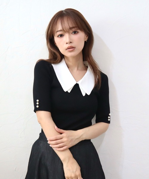 CECIL McBEE(セシルマクビー)の「接触冷感ウォッシャブル 2WAY襟プルオーバー(ニット/セーター・レディース・ラベンダー/パープル/ブラック/オフホワイト・MEDIUM)」の3枚目の写真