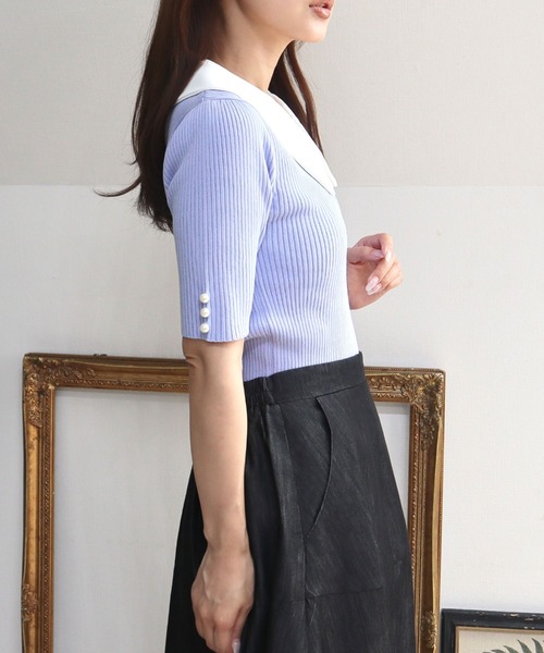 CECIL McBEE(セシルマクビー)の「接触冷感ウォッシャブル 2WAY襟プルオーバー(ニット/セーター・レディース・ラベンダー/パープル/ブラック/オフホワイト・MEDIUM)」の9枚目の写真