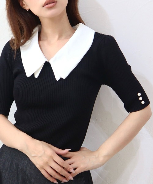 CECIL McBEE(セシルマクビー)の「接触冷感ウォッシャブル 2WAY襟プルオーバー(ニット/セーター・レディース・ラベンダー/パープル/ブラック/オフホワイト・MEDIUM)」の11枚目の写真